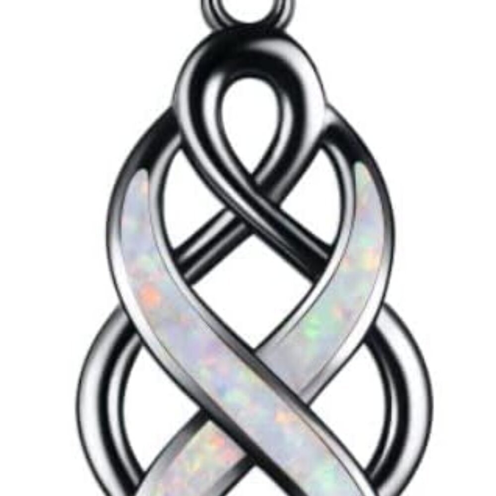 Brand New Irish Celtic Knot Created Opal Pendant Necklace Sterling Silver Black
